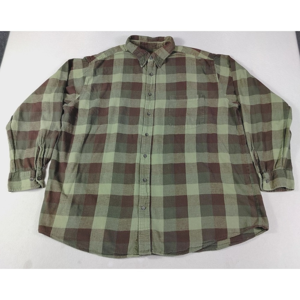 St. John's Bay Shirt Mens Big 2XLT Green Plaid Flannel Button Down Casual